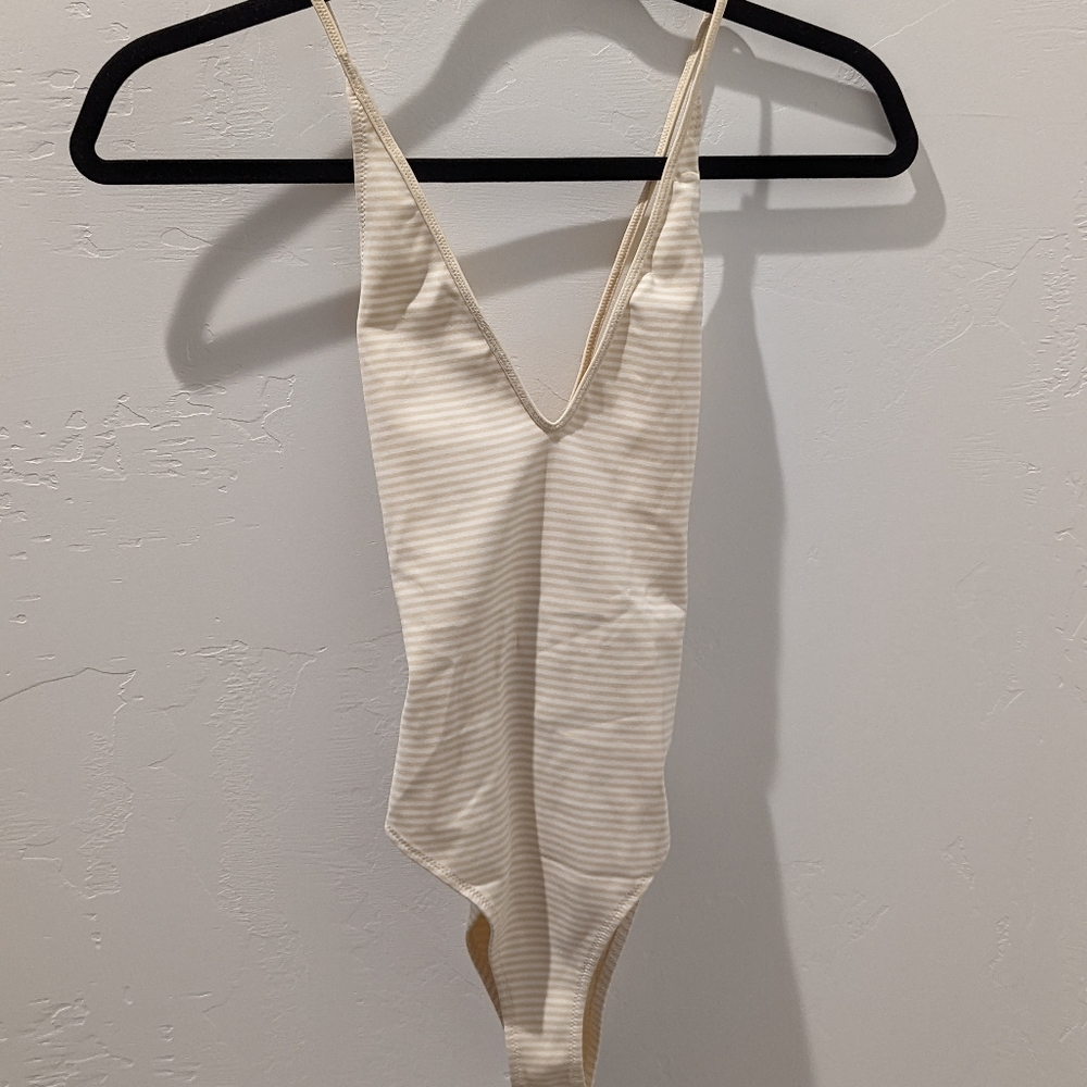 NWOT Marysia beige stripe one piece swimsuit size XS